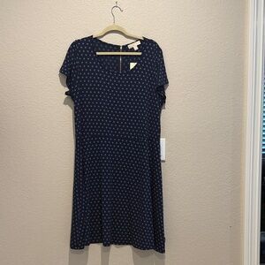 Michael Kors Navy Blue Patterned Midi Dress